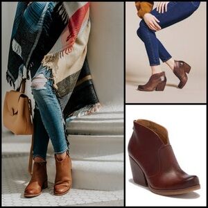 Korks Shamira Brown Leather Ankle Cutout Back Zip Up Distressed Western Boots 6M